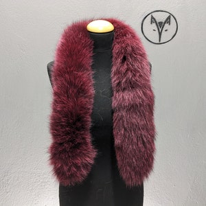 Fox fur scarf, collar, neck warmer, red cherry colour, fur fluffy soft warm neck accessory, unisex wear
