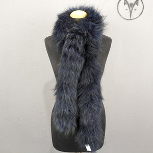 Fur scarf blue colour, long scarf high quality Finn Raccoon fur, Mens Womens neck warmer.