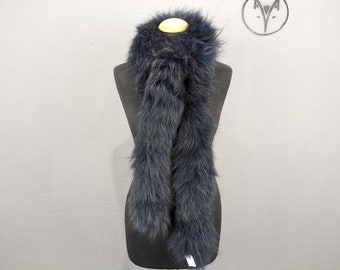 Écharpe en fourrure de couleur bleue, écharpe longue en fourrure de raton laveur Finn de haute qualité, cache-cou pour hommes et femmes.