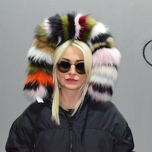 Fur trim for hood, collar, Finn raccoon colourful, fluffy and warm detachable fur stripe, unisex fur accessory.