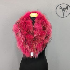 Real Finn Raccoon collar fushcia color, fluffy coat accessory, womens gift.