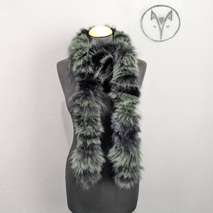 Fox fur scarf black green color, scarf high quality thick fur, Women and Men neck warmer.