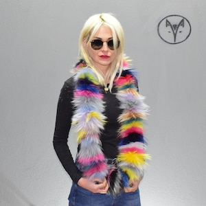Fur twister scarf, collar, cowl, colorful  Finn Raccoon fur, fluffy soft warm neck accessory, unisex wear.