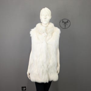 Fox fur vest with collar, Ivory pearl colour long fur waistcoat. All sizes available, luxury woman gift.