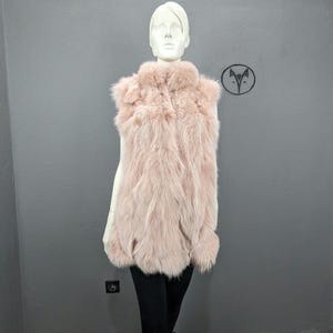 Fox fur vest with collar, somon colour long fur waistcoat. All sizes available, luxury woman gift.