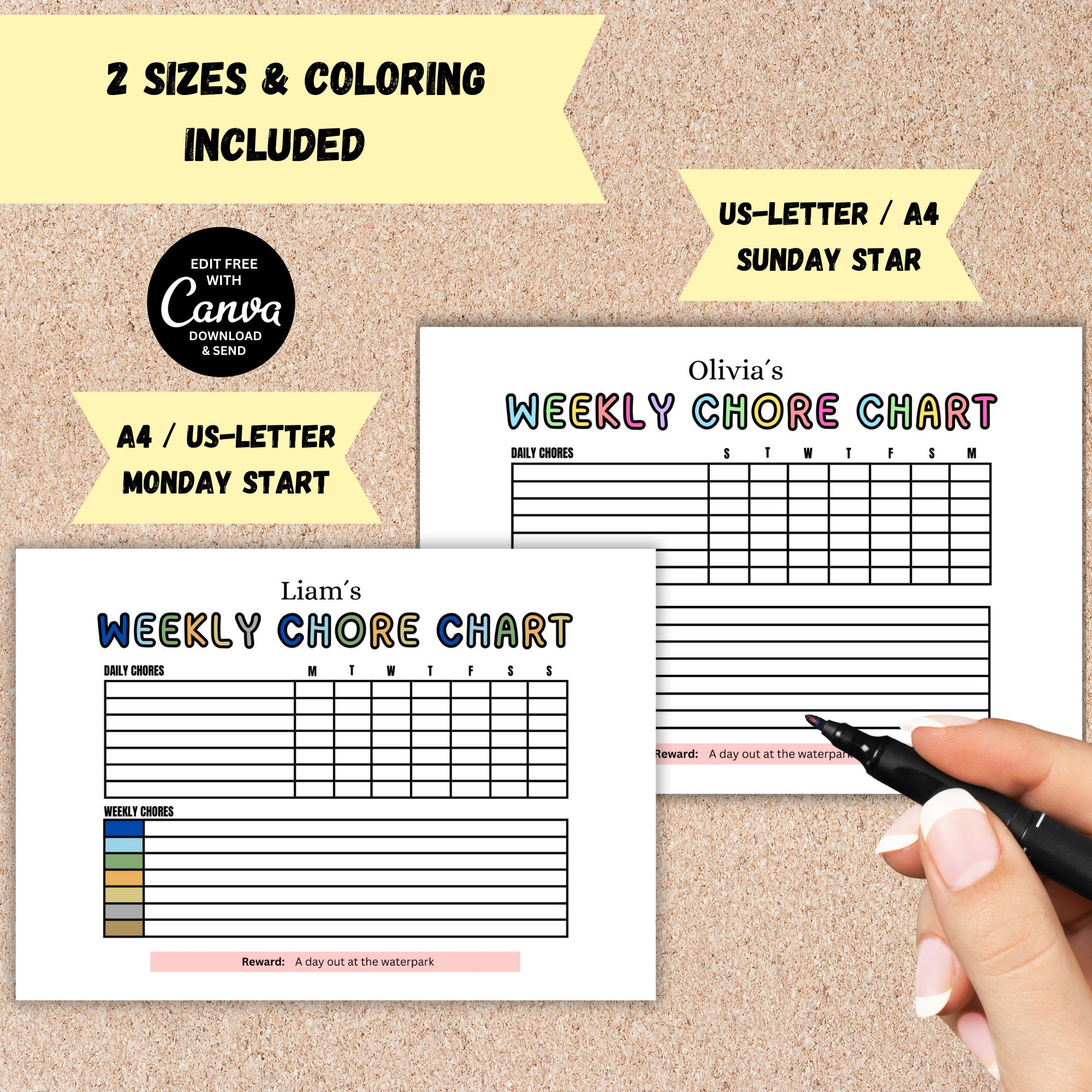 Household Chart for Kids Editable Daily and Weekly Chore Chart ...
