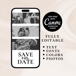 Save the Date video, digital wedding invitation, video wedding invite, electronic invitation, Canva template, customizable image 2