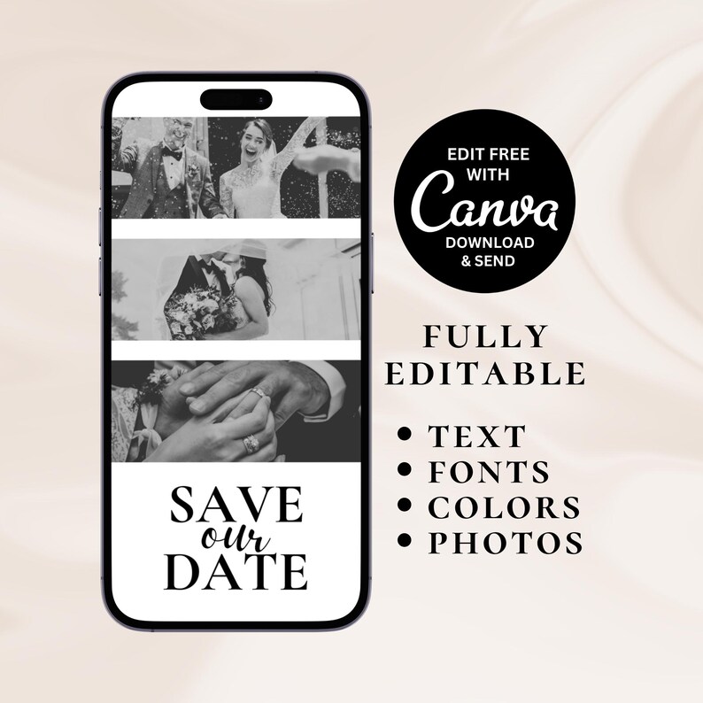 Save the Date video, digital wedding invitation, video wedding invite, electronic invitation, Canva template, customizable image 2
