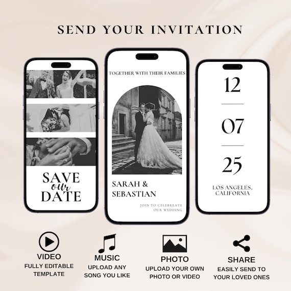 Save the Date Video, Digitale Hochzeitseinladung, Video-Hochzeitseinladung, Elektronische Einladung, Canva Vorlage, personalisierbar