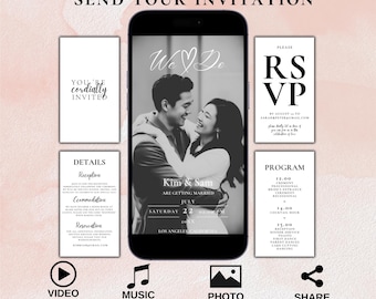Digital wedding invitation, animated wedding invitation, wedding invitation video, electronic wedding invitation, evite, Canva template