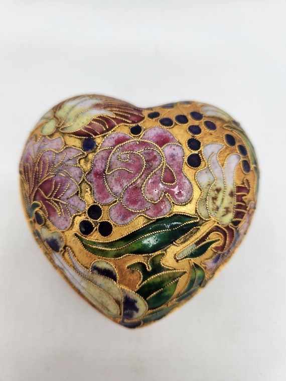 Heart-Shaped Cloisonne Lidded Trinket Jar - image 2