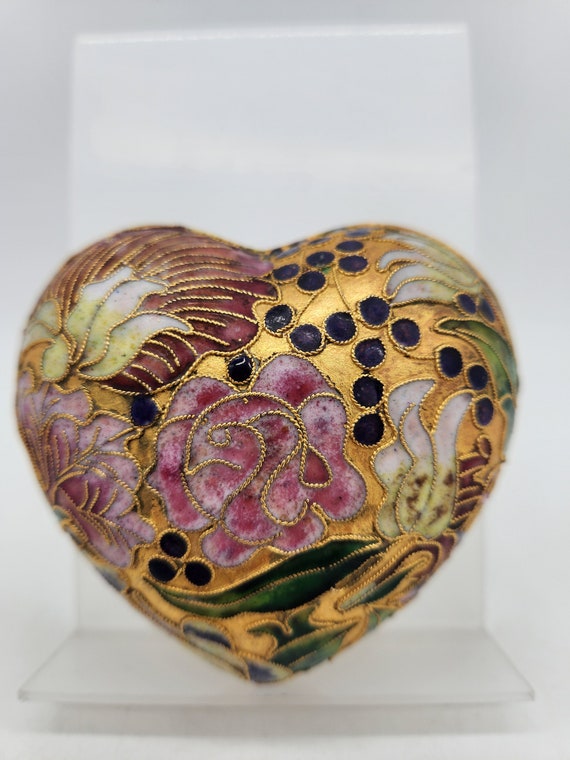 Heart-Shaped Cloisonne Lidded Trinket Jar - image 1