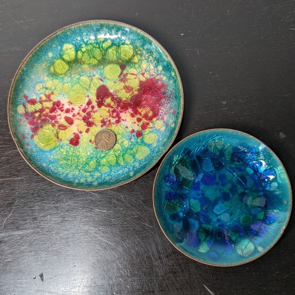 Pair of Win Ng Vintage (1960's) Enamel on Copper Dishes - San Francisco
