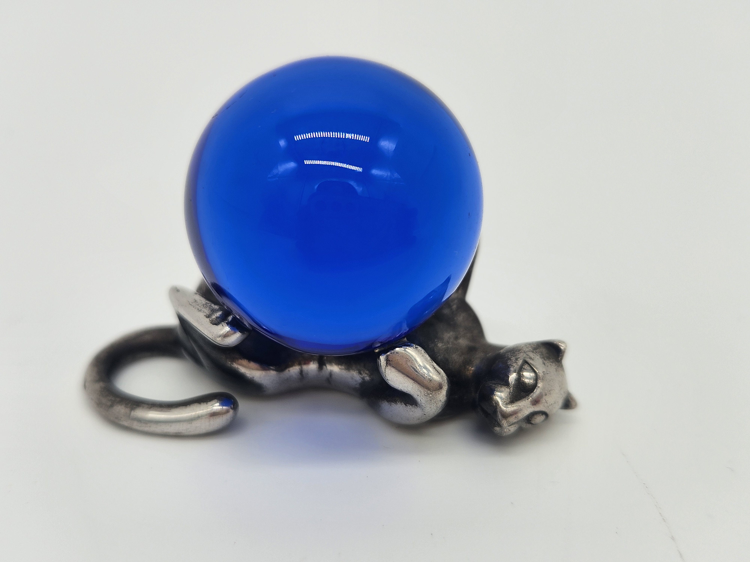 Cartier Panthere Sterling Silver Cat and Blue Crystal Ball
