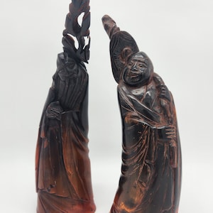 Pair of Antique Carved Chinese Ox Horn Figures