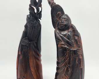 Pair of Antique Carved Chinese Ox Horn Figures