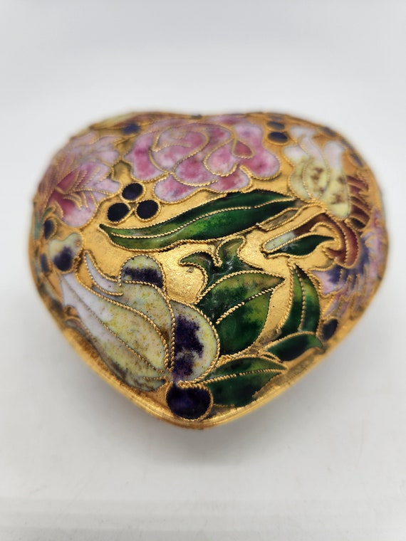 Heart-Shaped Cloisonne Lidded Trinket Jar - image 3