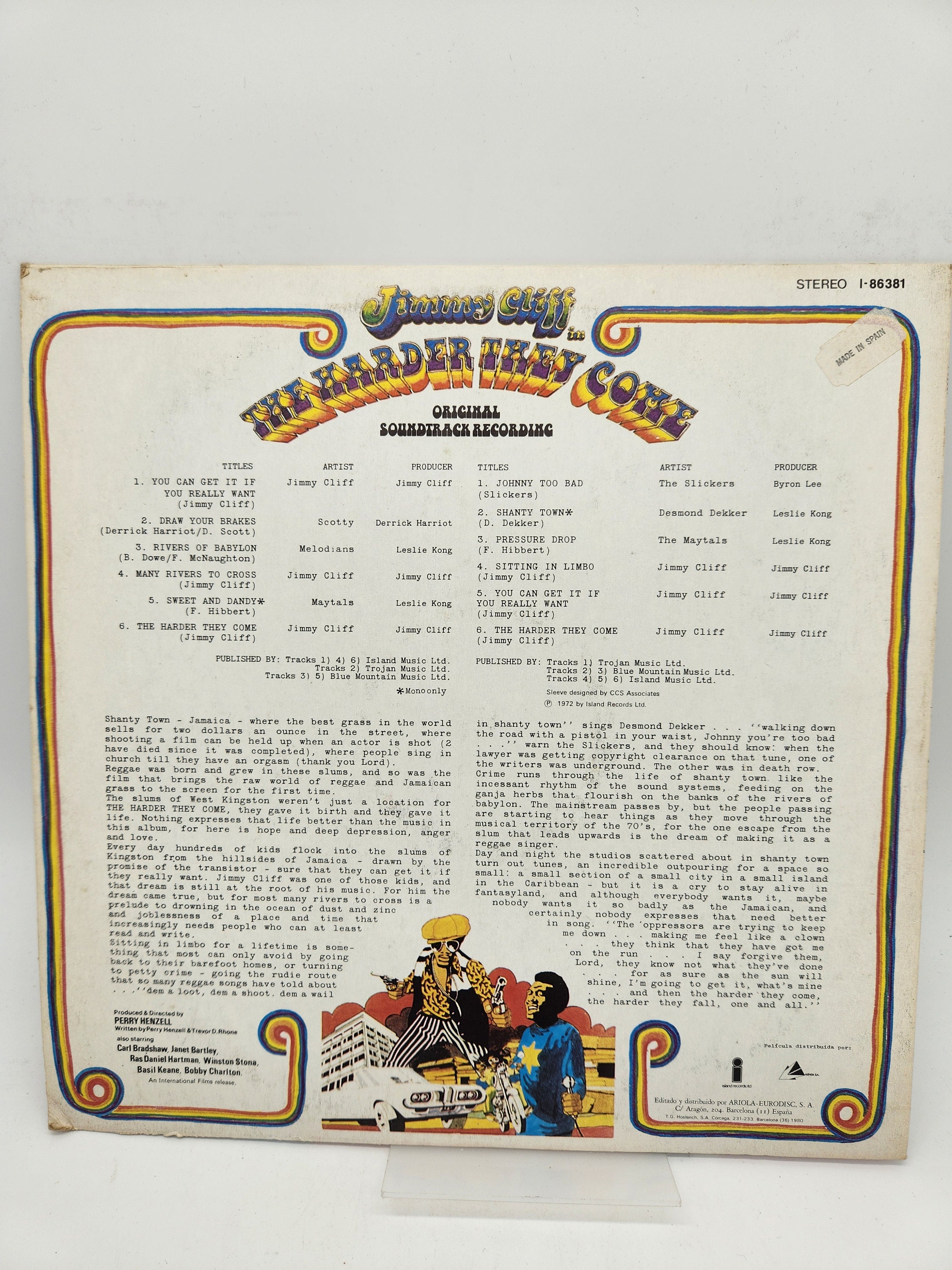 Jimmy Cliff , Harder They Come , Island Label 1972 First Press - Etsy