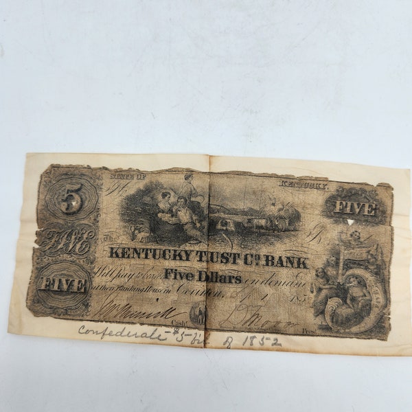 Kentucky Trust Company 1853 Confederate 5 Dollar Note