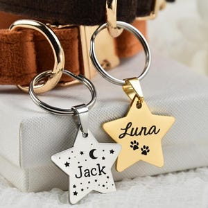 Personalized Star Pet ID Tag,Deep Engraved, Double Sided Star ID Tag,Quality Thick Engraved Star Dog ID Tag Personalised Cat Collar Tag
