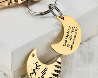 Personalized Moon Pet Tag: Custom Dog Cat ID Tag,Cat ID Tag - Cat Collar Tag - Moon Pet Name Tags - Pet Gifts - Moon and Stars,half moon tag