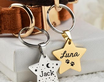 Personalized Star Pet ID Tag - Deep Engraved Double Sided & Engraving Will Last Dog ID Tag Star Shape-Star Dog Cat ID Tag-Gold Star name tag