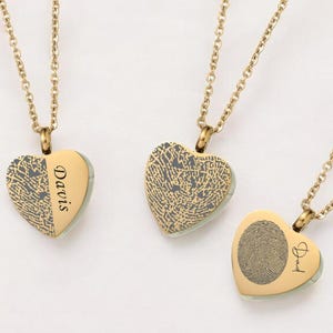 Fingerprint heart urn necklace for ashes with handwriting, deceased thumbprint memorial cremation jewelry, loss of mother, loss of father