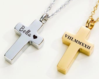 Personalized Fingerprint Cross Cremation Necklace: Stainless Steel Ashes Jewelry