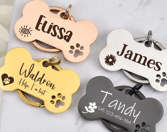 Cute Personalized Dog Tag, Custom Bone Dog Tag, Puppy Name Tag, Stainless Steel Pet ID Tag for Dogs, Durable, Available in Multiple Colors