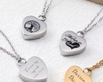 Collana con urna a forma di cuore con incisione fotografica: memoriale per cremazione in acciaio inossidabile e oro 18 carati