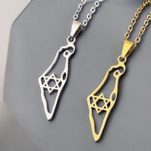 Aangepaste kaart ketting-gouden ketting, heilige land hanger ketting-kaart sieraden-Judaica ketting-joodse sieraden