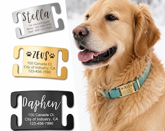 Personalized Silent Slide On Dog Tag: Engraved Stainless Steel Pet ID,Slide On Collar Tag - Pet Name Tags -Pet ID Tag-Custom Pet Tag Silent