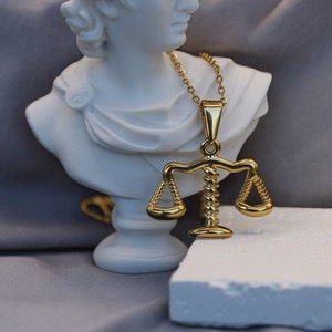 Gold filled Libra Necklace-gold Balance Scale Necklace-Justics Scale Jewelry Gift-Personalized Initial Gift- Libra Zodiac Sign Charm Pendant