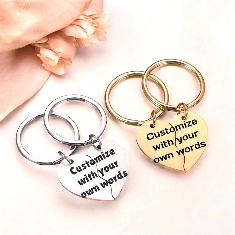 Personalized Initial Heart Keychain Set,matching Couple Gift, Custom ...