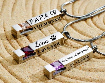 Birthstone Necklaces for Ashes, Engraving Cremation Necklace,Birth Stone Keepsake Memorial Necklace - Engraved  Keepsake,Crystal Birthstone