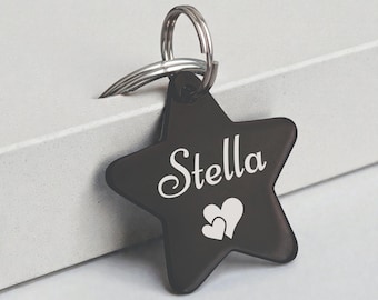 Placa de identificación personalizada con forma de estrella para mascotas, de acero inoxidable con grabado profundo, para perro o gato. Placas con nombre para collares de perro. Regalo para mascotas. Placa para collar de gato.