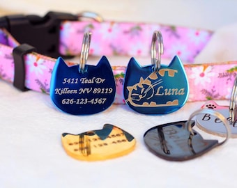 Etiqueta de identificación de cabeza de gato personalizada: acero inoxidable, collar para mascotas pequeñas, etiqueta de gato, etiqueta de nombre de gato grabada personalizada, etiqueta de collar de gato, etiquetas de nombre de gato para collar