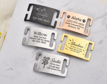 Peronalized Dog Tag, Silent Slide on Dog Tag,Custom Dog Name Tag, Silent Dog Collar Tag, Engraved Dog ID Tag for Dogs, Square Silent Pet Tag