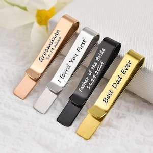 Personalized Tie Clips,Custom Groomsmen Tie Clips,Silver Tie Clips,Engraved Tie Bar, Groomsmen Best Man Tie Clip,Dad Tie Clip from Daughter