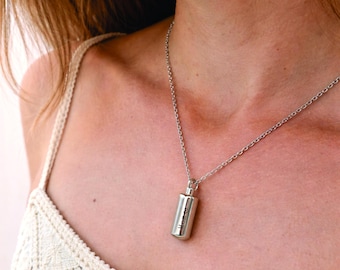 Memorial Necklace for Ashes, Personalized Urn Necklace, Custom Engraved Keepsake, Sympathy Gift, Stainless Steel Jewelry, cremation jewelry