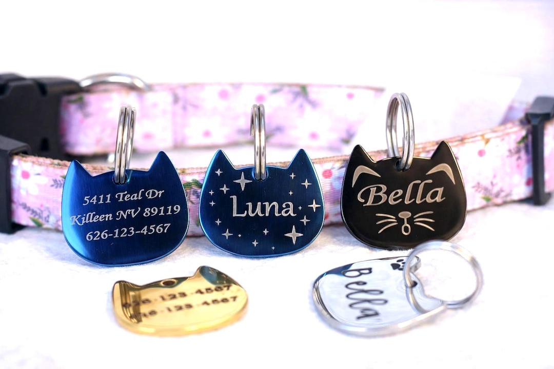 Personalized Cat Head ID Tag: Stainless Steel, Small Pet Collar,cat Tag ...