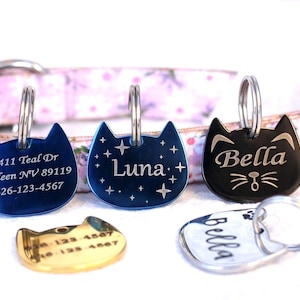 Personalized Cat Head ID Tag: Stainless Steel, Small Pet Collar,Cat Tag,Custom Engraved Cat Name Tag,Cat Collar Tag,Cat Name Tags for Collar
