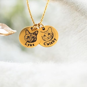 Personalized Gifts for Pet Mom - Pet Portrait Custom - Dog Portrait Necklace - Engraved Portrait from Photo - Pet Memorial Jewelry-Pet photo