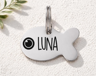 Etiqueta de identificación personalizada para gato y pez: etiqueta grabada para mascota, collar para mascota pequeña, etiqueta para gato, etiqueta con nombre de gato grabada personalizada, etiqueta para collar de gato, etiquetas con nombre de gato para collar