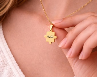 Personalized Puzzle Piece Couple Necklace: Engraved Initial Stainless Steel