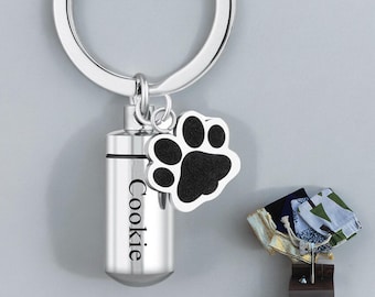 Dog Ashes Keepsake Keychain,Pet Urns Keychain for Dogs,Personalized Cremation Keyrings Urn,Pet Memorial Dog Paw Keychain,Pet Ashes Keepsake