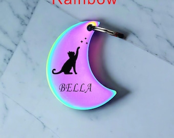 Personalized Moon Pet Tag: Custom Dog Cat ID Tag,Cat ID Tag - Cat Collar Tag - Moon Pet Name Tags - Pet Gifts - Moon and Stars,half moon tag