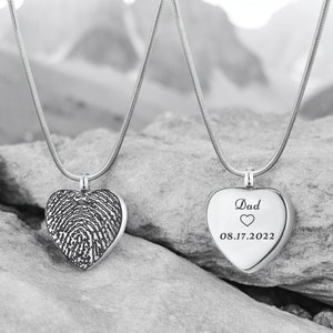 Personalized Fingerprint heart Urn Necklace-Thumbprint Cremation Jewelry for Ashes-Handwriting Cremation keepsake-custom  AshesNecklace