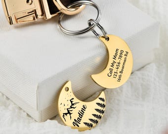 Handmade Moon and Stars Pet ID Tag,Engraved Stainless Steel Collar Tag, Personalized Moon Pet Tag: Custom Dog Cat ID Tag,Cat Collar Tag