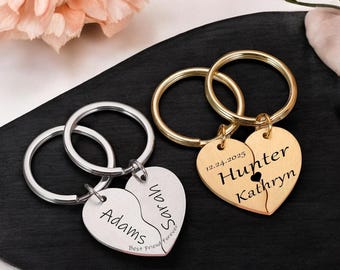 Custom Couple Keychain,Personalized Gift For Boyfriend Girlfriend,Matching Keychains,Anniversary Gifts for Boyfriend, Valentine's Day Gifts